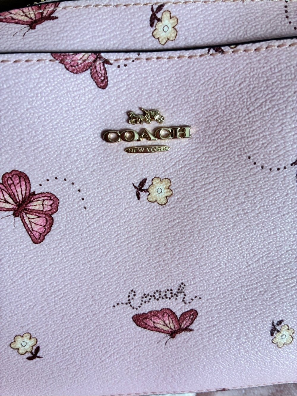 Coach Pink Butterfly-Print Crossbody Bag with Gold Hardware - Picture 3 of 12